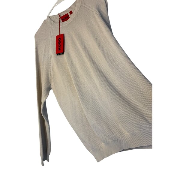 VTG Y2K New Hugo Boss Mens XL Spiece Sweater Beige Cotton Texture Crew RN10511 - Picture 8 of 11